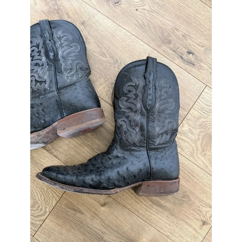TONY LAMA 11 D Moore Western Boots Ostrich Black Sqaure Toe Cowboy Full Quill